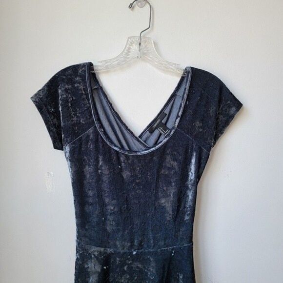 Forever 21 Steel Blue Velvet Velour Criss Cross Back Swing Dress Size Small - Picture 5 of 10